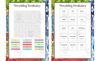Storytelling Vocabulary word search, scramble and crossword puzzle