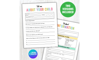 Student Information For Parents To Fill Out, All About My Child From