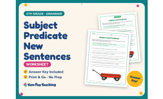 Subject Predicate New Sentences Worksheet – 4th Grade Practice