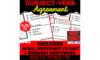 Subject-Verb Agreement Practice Questions - Grammar Grade 5-6 Fillable