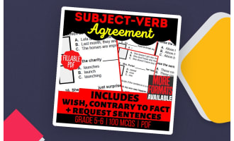 Subject-Verb Agreement Practice Questions - Grammar Grade 5-6 Fillable