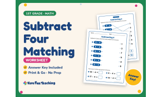 Subtract Four Matching Worksheet – 1st Grade Subtraction Practice