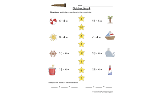 Subtract Four Matching Worksheet