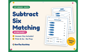 Subtract Six Matching Worksheet – 1st Grade Subtraction Practice