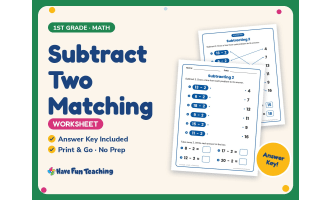Subtract Two Matching Worksheet – 1st Grade Subtraction Practice
