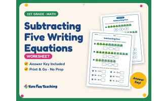 Subtracting Five Writing Equations Worksheet – 1st Grade Subtraction