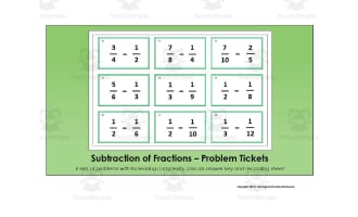 Subtracting Fractions - Problem Tickets