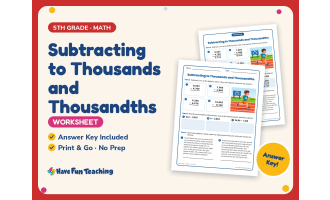 Subtracting to Thousands and Thousandths Worksheet – 5th Grade