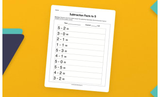 Subtraction Facts to 5 Worksheet