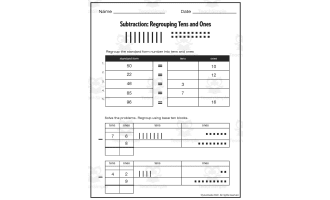 SUBTRACTION: Regrouping 10s and 1s • 2 Digit and 1 Digit Numbers