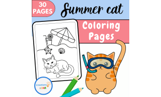 Summer Cat Coloring Pages.