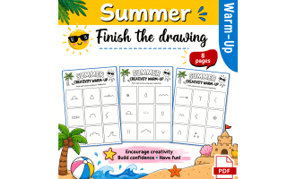 Summer Finish the Picture Activity: Drawing Art Worksheets Fast Finish
