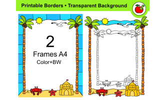 Summer Frames- Printable- Summer Borders Beach Summer Clipart
