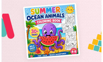 Summer Ocean Animals Coloring Book for Kids Ages 4-8 Easy Beach