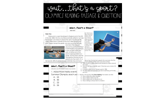 Summer Olympic Reading Passage & Questions 5th-8th Level