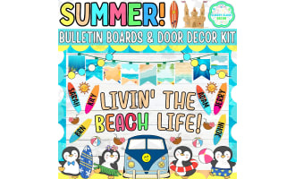 Summer Penguin Bulletin board & door Decor kit: Livin' The Beach Life!