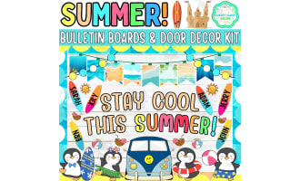 Summer Penguin Bulletin board & door Decor kit: Stay Cool This Summer!