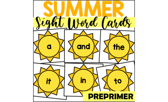 Summer Sight Word Cards for Preprimer