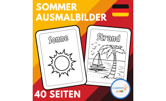 Summer Vocabulary Coloring Pages in German.