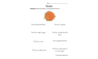 Sun True or False Worksheet