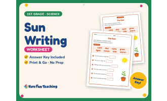 Sun Writing Worksheet – 1st Grade Space Practice + Answer Key
