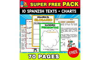 SUPER FREE PACK 70 PAGES | 10 Spanish Text + ANCHOR CHARTS | BUNDLE
