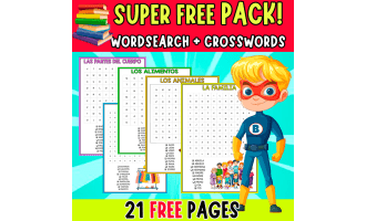 SUPER PACK | SPANISH WORDSEARCH+CROSSWORDS | 21 PAGES