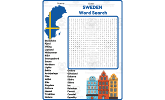 SWEDEN Word Search Puzzle Worksheet Activity
