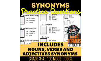 Synonyms Practice Questions - Vocabulary Grade 3-4 (Docs)