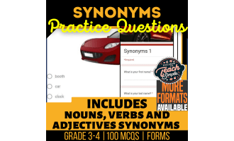 Synonyms Practice Questions - Vocabulary Grade 3-4 (Forms)