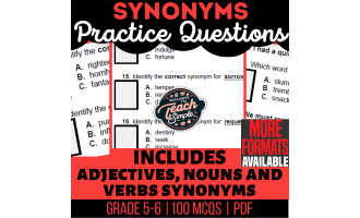Synonyms Practice Questions - Vocabulary Grade 5-6 (PDF)