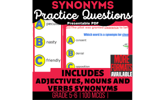 Synonyms Practice Questions - Vocabulary Grade 5-6 (Presentable PDF)