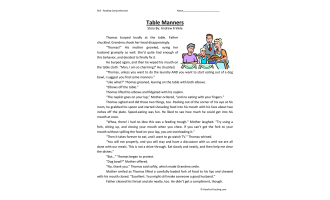 Table Manners Reading Comprehension Worksheet