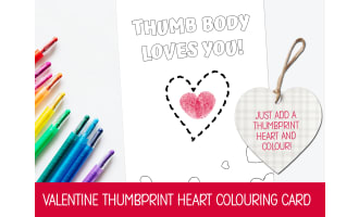 TAKE HOME VALENTINES DAY COLORING CARD THUMBPRINT HEART CRAFT ACTIVITY