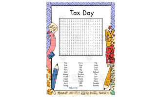 Tax Day word search puzzle worksheet activity