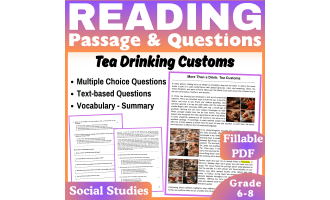 Tea Customs: Social Studies Reading Passage (Fillable PDF)