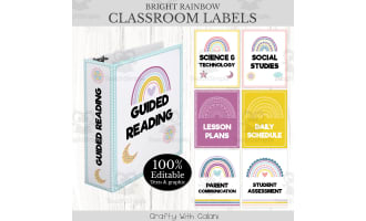 Teacher's Binder Cover in Pastel Rainbow Theme - 100% Editable