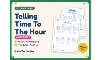 Telling Time To The Hour Worksheet – 1st Grade Clocks Practice