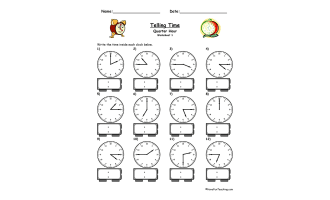 Telling Time To The Quarter Hour Worksheet