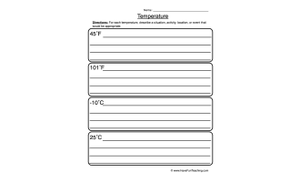 Temperature Actions Worksheet