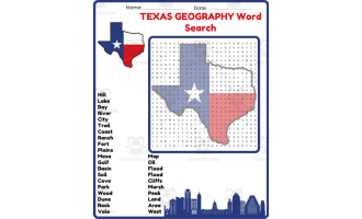 TEXAS GEOGRAPHY Word Search Puzzle Worksheet Activity - Map Included