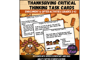 Thanksgiving Critical Thinking Task Cards (Math, Science, Language)