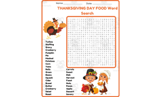 THANKSGIVING DAY FOOD Word Search Puzzle Worksheet activity