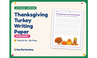 Thanksgiving Turkey Writing Paper – 1st Grade Themed Writing Paper