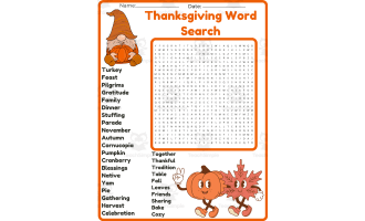 Thanksgiving Word Search worksheet activity