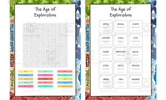 The Age of Exploration word search, scramble and crossword puzzle