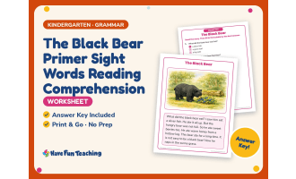 The Black Bear Primer Sight Words Reading Worksheet – Kindergarten