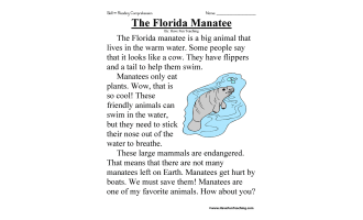 The Florida Manatee Reading Comprehension Worksheet