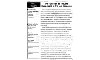 The Function of Private Businesses in the U.S. Economy Reading Packet