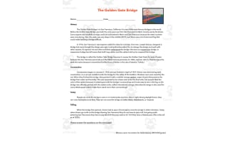 The Golden Gate Bridge Comprehension Worksheet